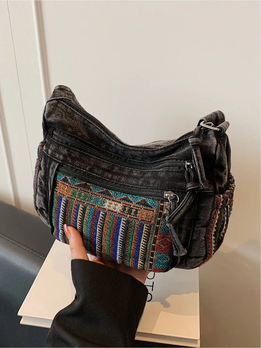 Vintage Ethnic-Style Lightweight Crossbody Bag, Small Square Casual Shoulder Purse for Women, Handcrafted Boho Bag for Outdoor & Daily Use, Bohemian Crossbody Purse
