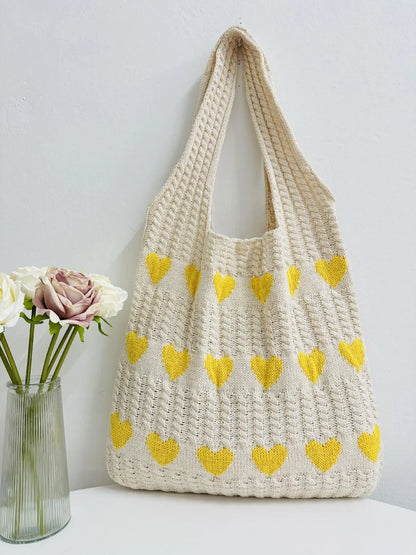 Heart Pattern Crochet Summer Tote Bag for Women, Summer 2024 Large Everything Tote Bag, Large Beach Bags, Trendy High Quality Everyday Shoulder Bag for Daily