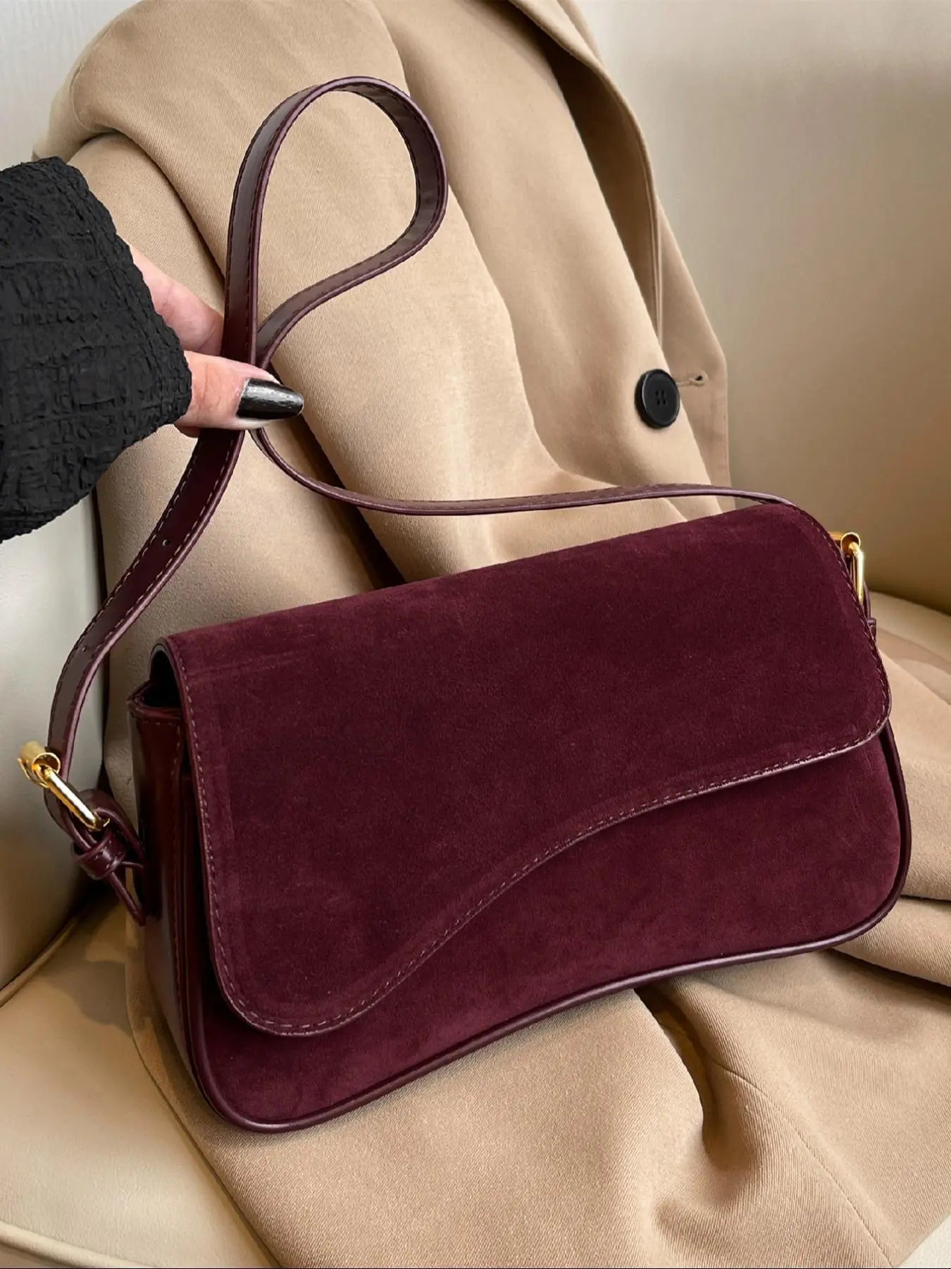 Women's Solid Color Asymmetric Classic Flap Casual Crossbody Shoulder Bag, Versatile Textured PU Leather Commuter Casual Purse for Daily Use, Everyday Crossbody Bag