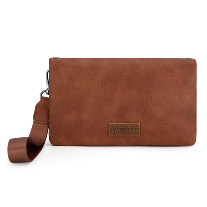 Wrangler RFID Blocking Bifold Clutch Credit Card Holder Purse with Crossbody Strap for Woman